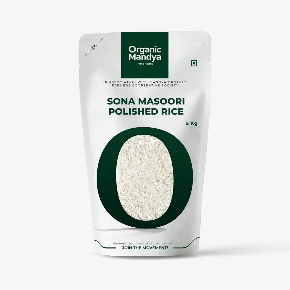 Organic Sonamasuri/ Sona Masoori Polish Sona Masoori Polished Rice Front - 5kg-Organic Mandya