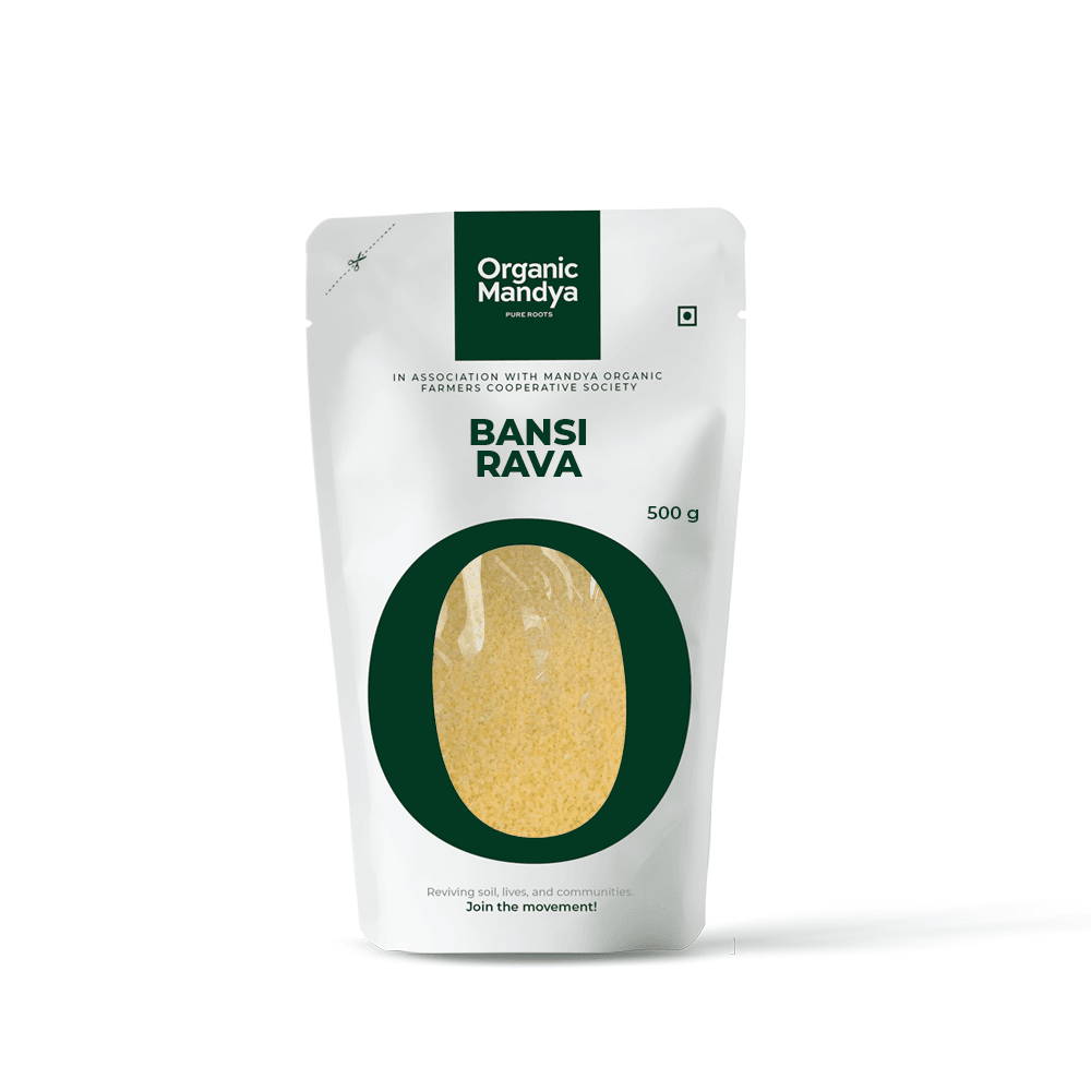 Organic Bansi Rava Bansi Rava (500g) Front - Organic Mandya