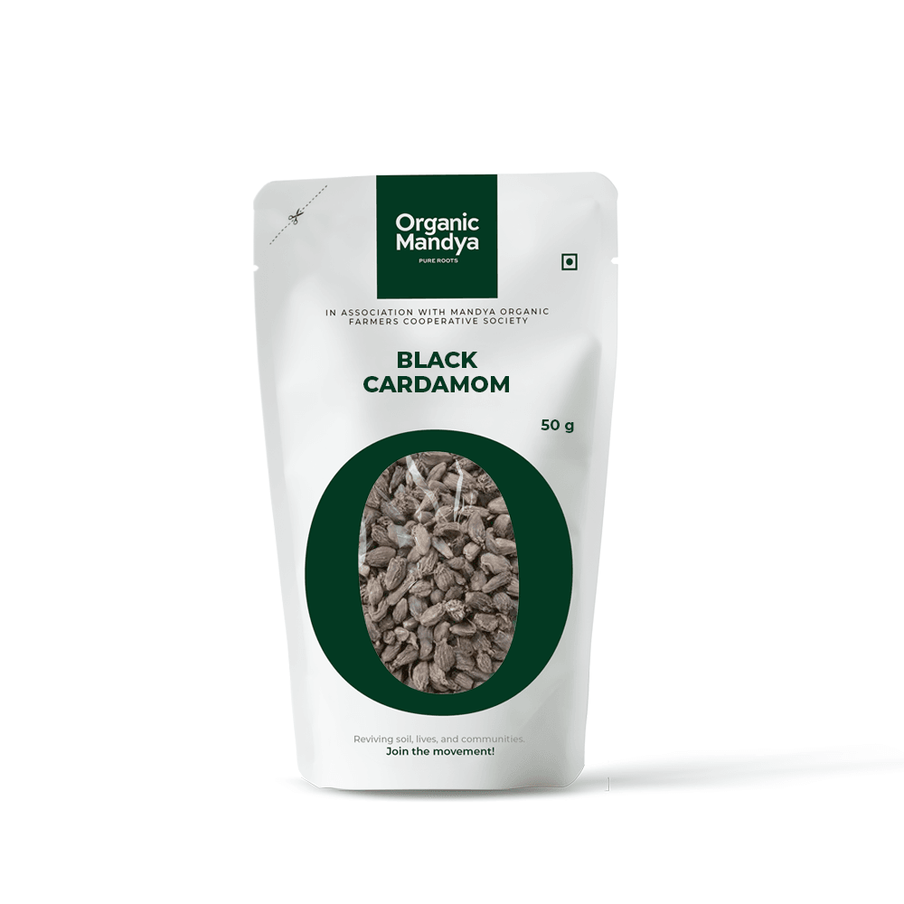 Organic Black Cardamom Black Cardomom (50g) Front -Organic Mandya