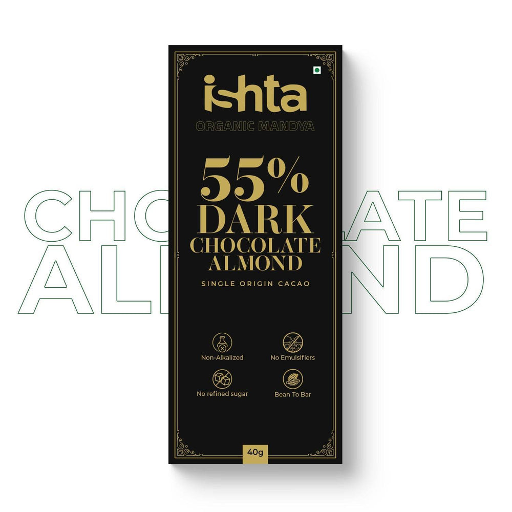55% Dark chocolate with Almonds (40g) 55% Dark chocolate with Almonds (40g) Organic Mandya