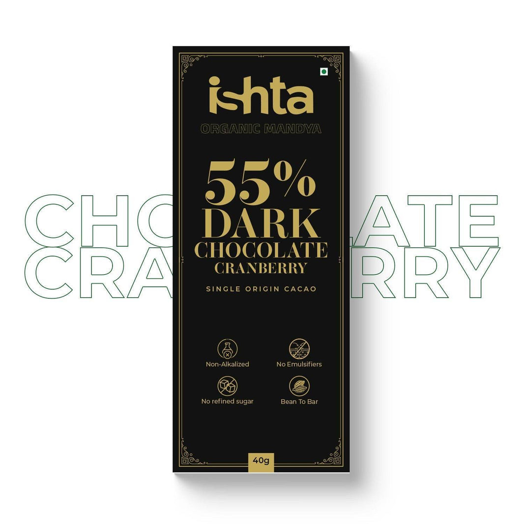 55% Dark chocolate with Cranberry (40g) 55% Dark chocolate with Cranberry (40g) Organic Mandya