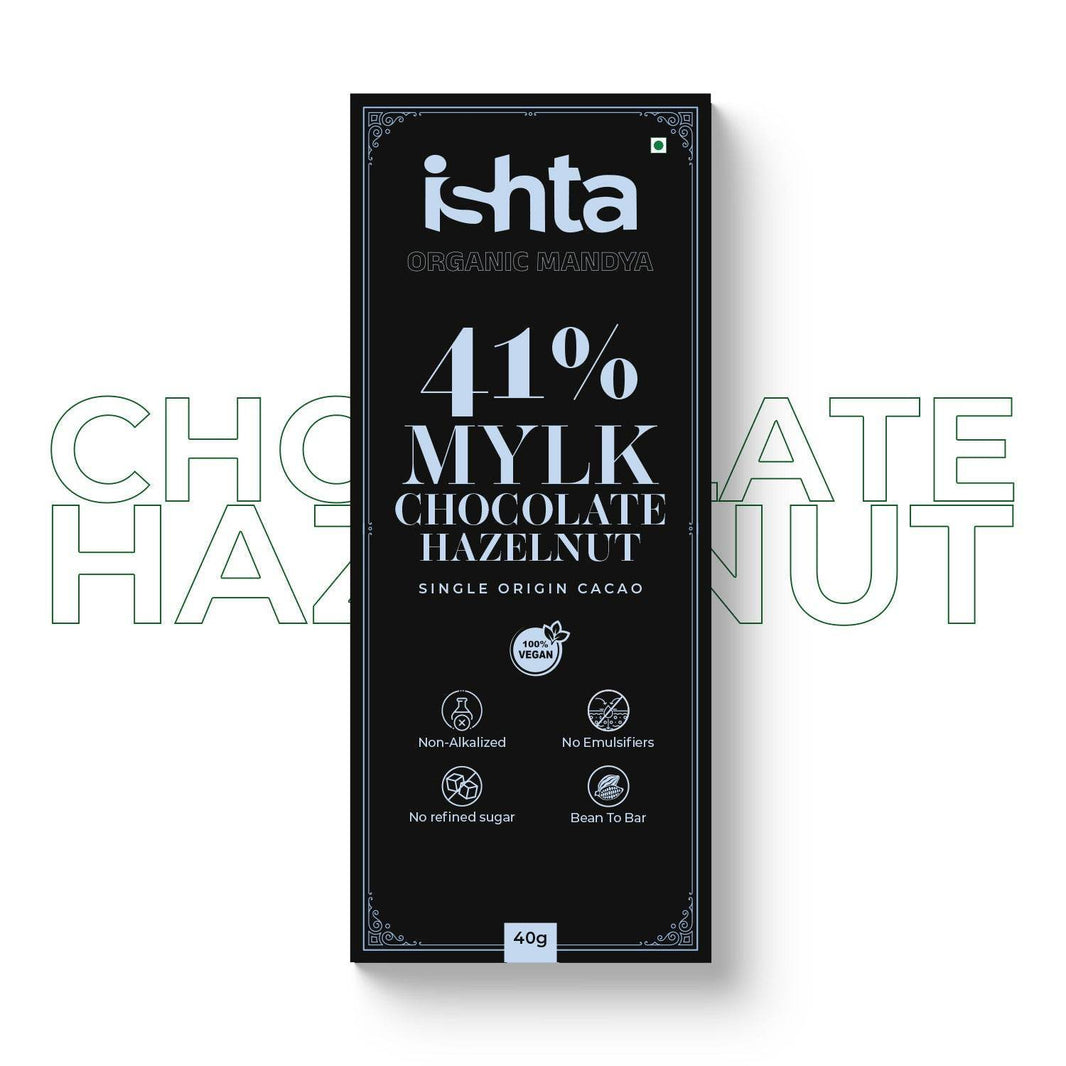 41% Mylk Chocolate with Hazelnut (40g) 41% Mylk Chocolate with Hazelnut (40g) Organic Mandya
