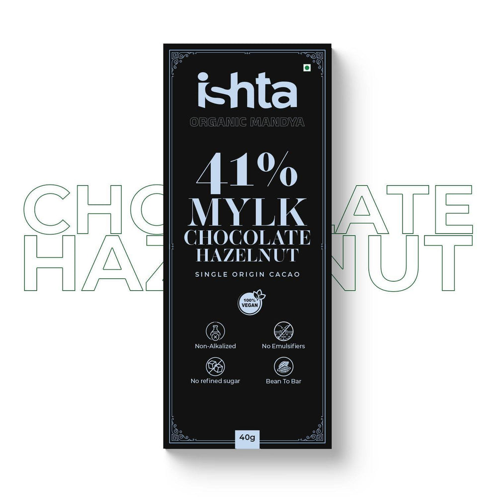 41% Mylk Chocolate with Hazelnut (40g) 41% Mylk Chocolate with Hazelnut (40g) Organic Mandya