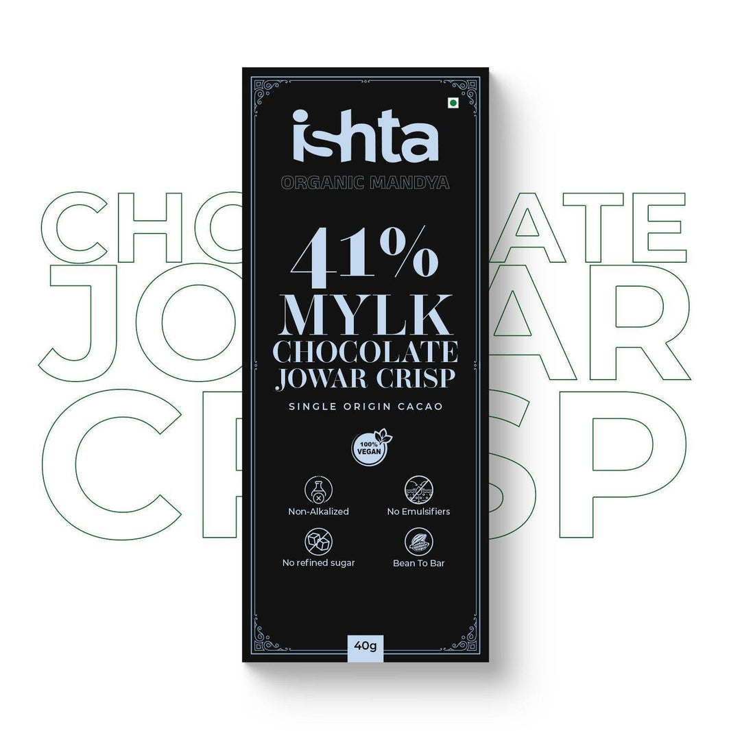41% Mylk Chocolate with Jowar crisp (40g) 41% Mylk Chocolate with Jowar crisp (40g) Organic Mandya