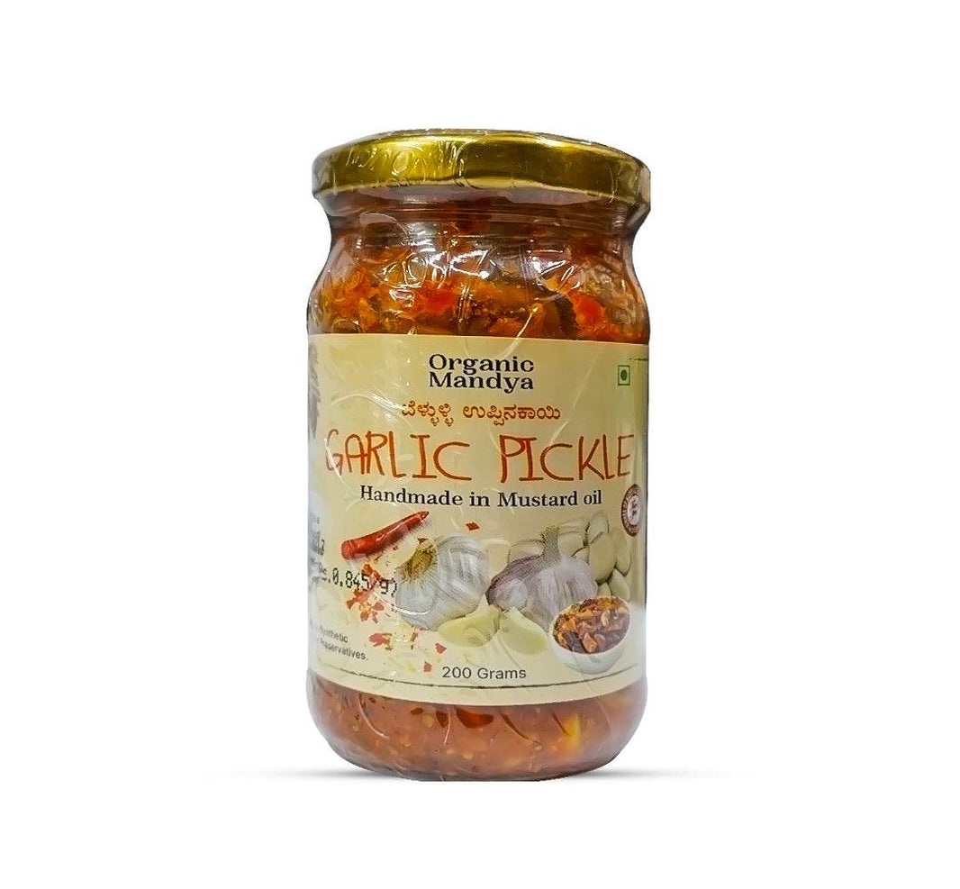 Organic Garlic Pickle Garlic Pickle 200g front- Organic mandya