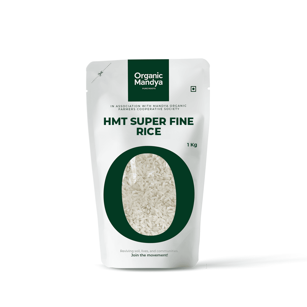 Organic HMT Super Fine Rice HMT Super Fine Rice 1kg Front-Organic Mandya