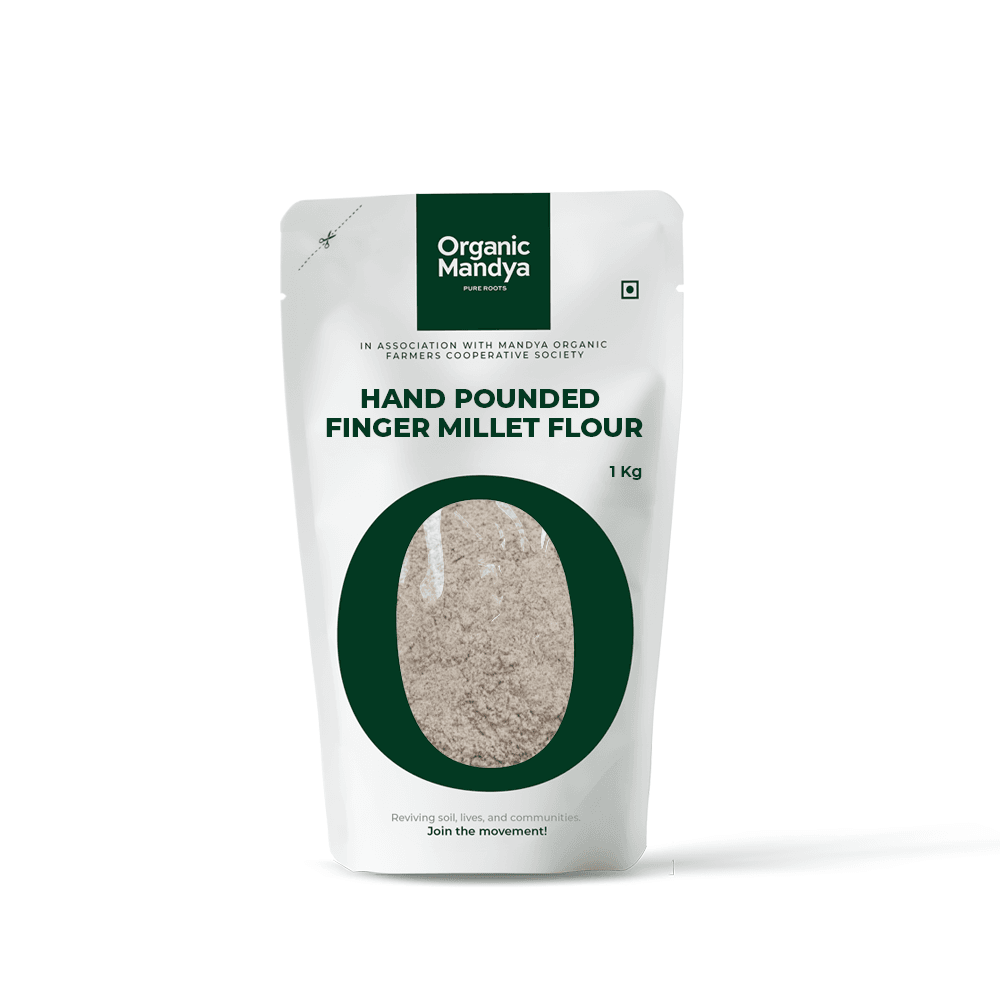 Organic Hand Pounded Finger Millet/Ragi Flour Hand Pound Finger Millet Flour- 1kg Front-Organic Mandya