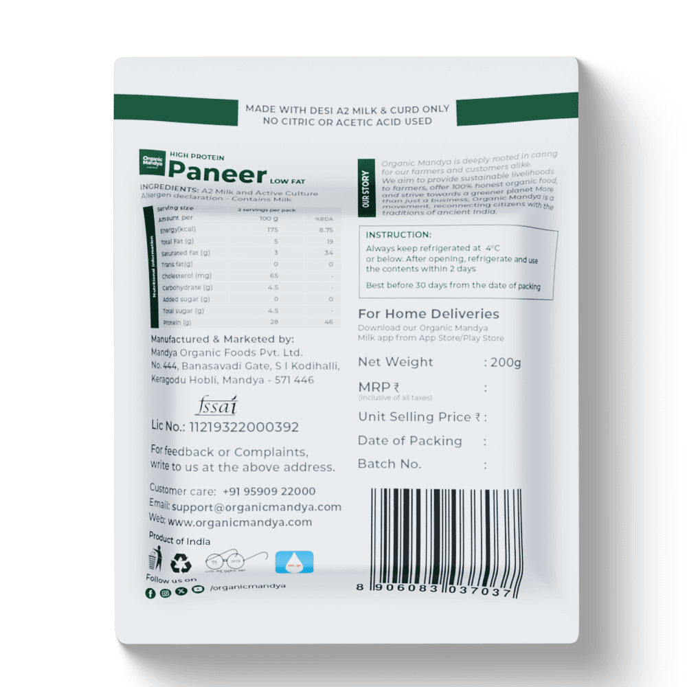 A2 Paneer High Protein - Low Fat Paneer High protein paneer low fat back