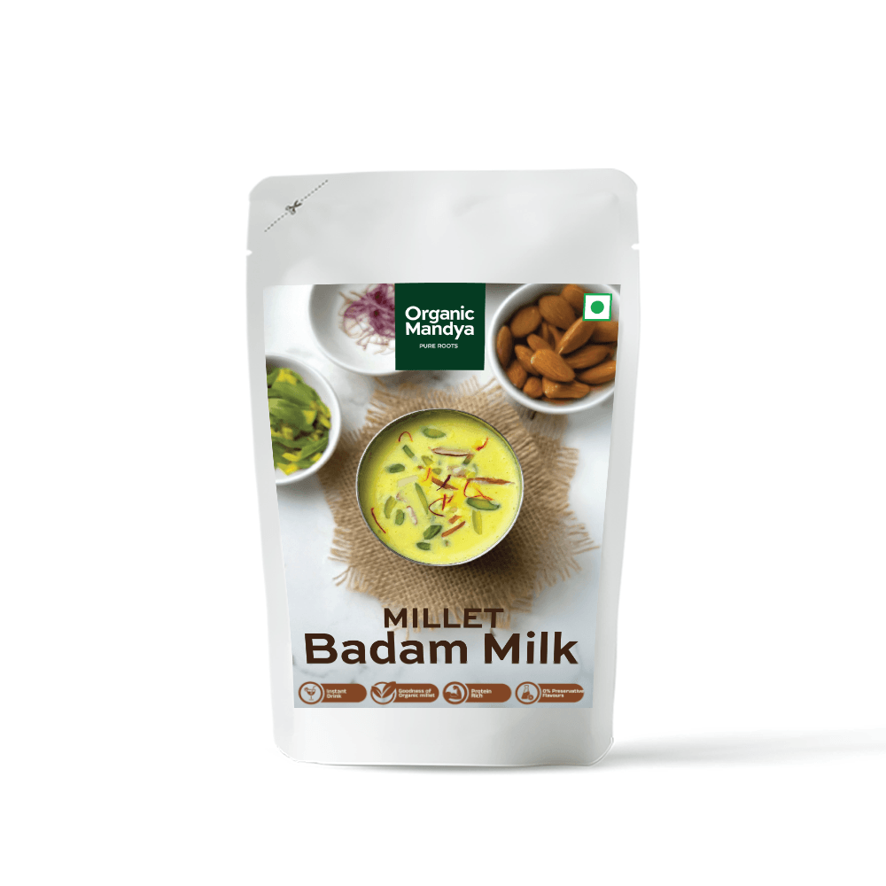 Organic Millet Badam Milk - Instant Drink Millet Badam Milk 200g Front-Organic Mandya