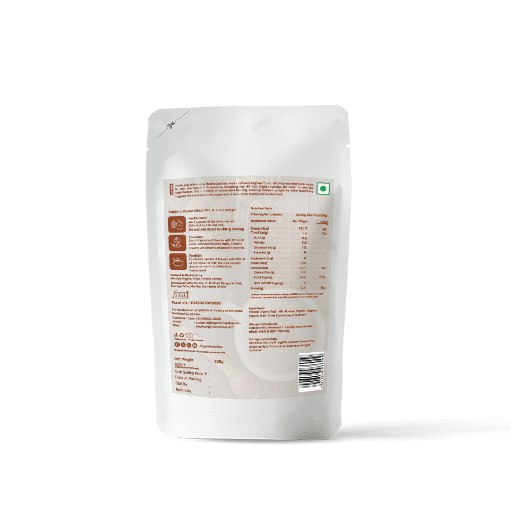 Organic Popped Ragi Milk - Instant Drink Popped Rai Milk Backside