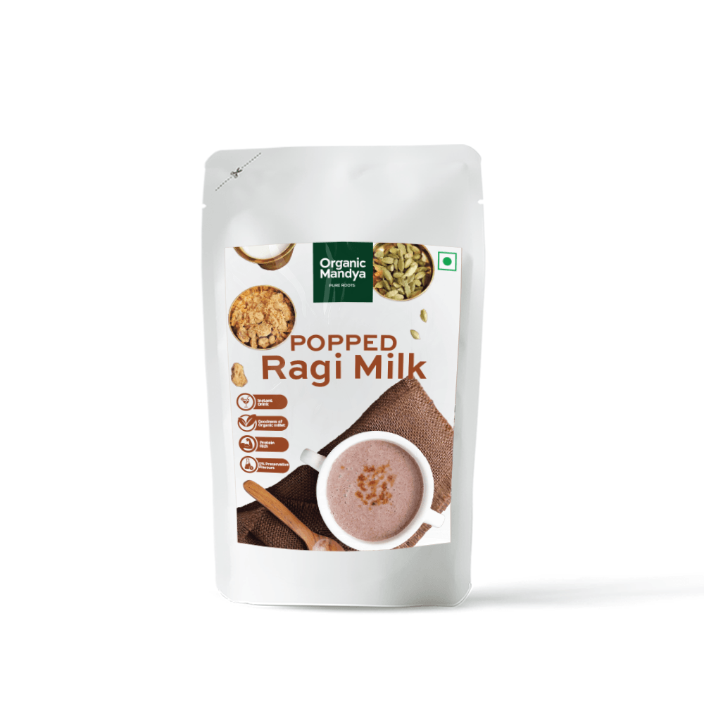 Organic Popped Ragi Milk - Instant Drink Popped Ragi Milk instant Drink 200g Front-Organic Mandya