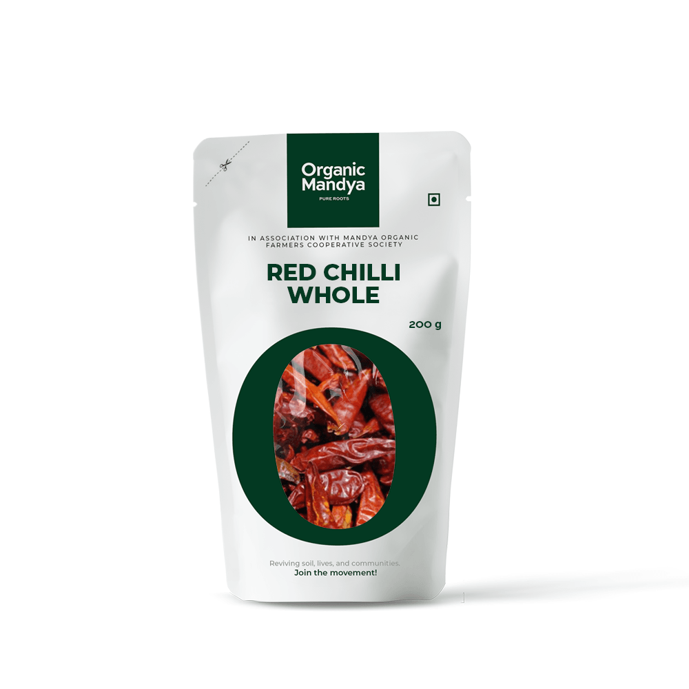 Organic Red Chilli Whole Red chilli whole 200g Front-Organic Mandya