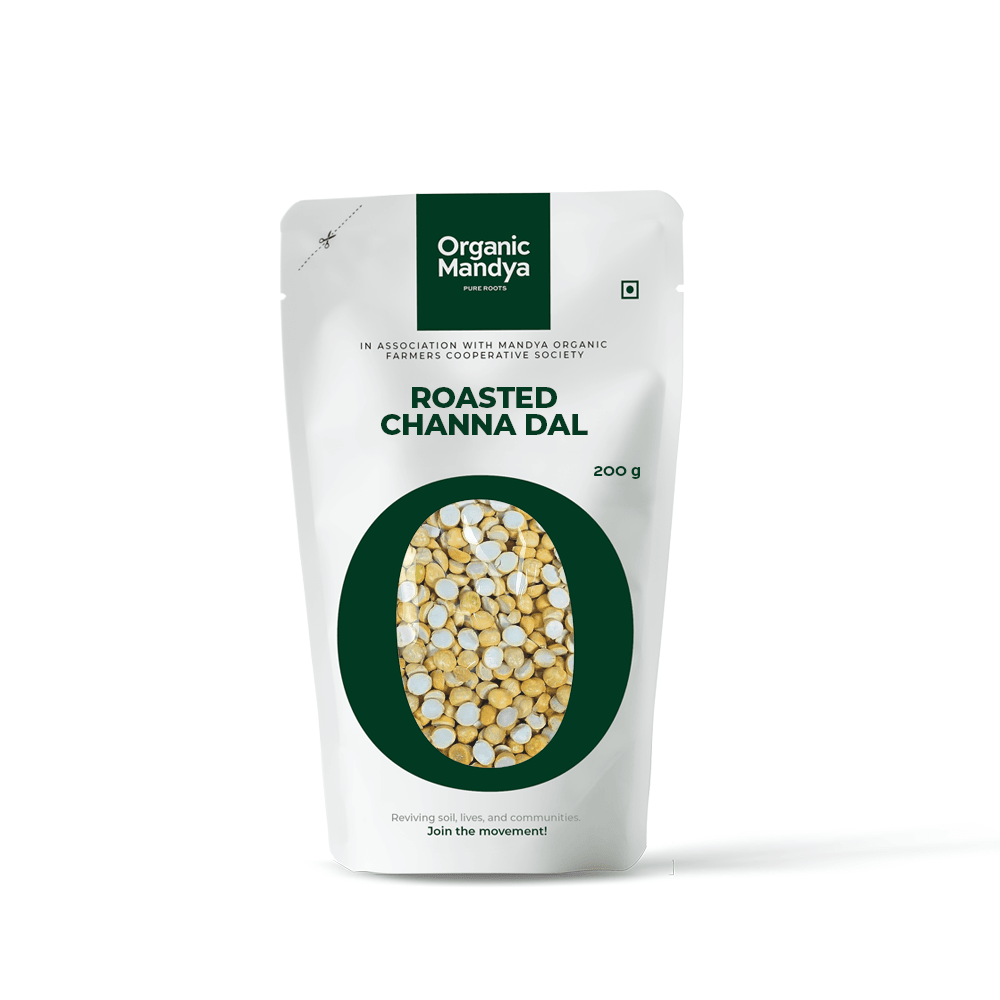 Organic Roasted Channa Dal/Bengal Gram Roasted Chana Dal 200g Front-Organic Mandya