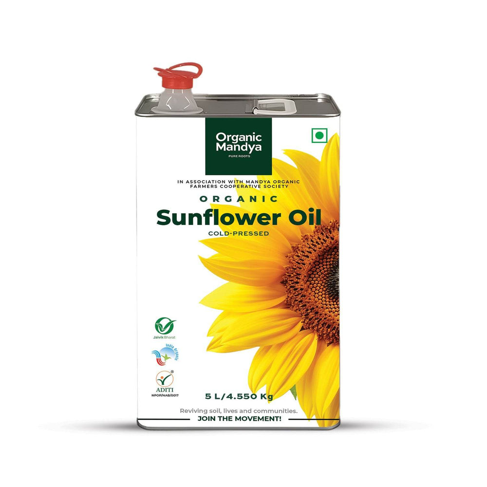 Sunflower Oil - Cold Pressed Sunflower Oil 5lts Front- Organic Mandya