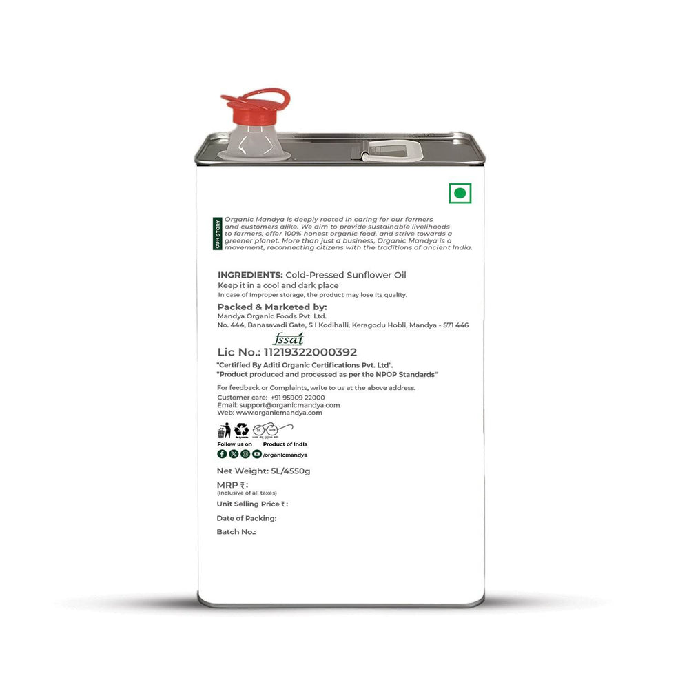 Sunflower Oil - Cold Pressed Sunflower Oil 5lts Backside