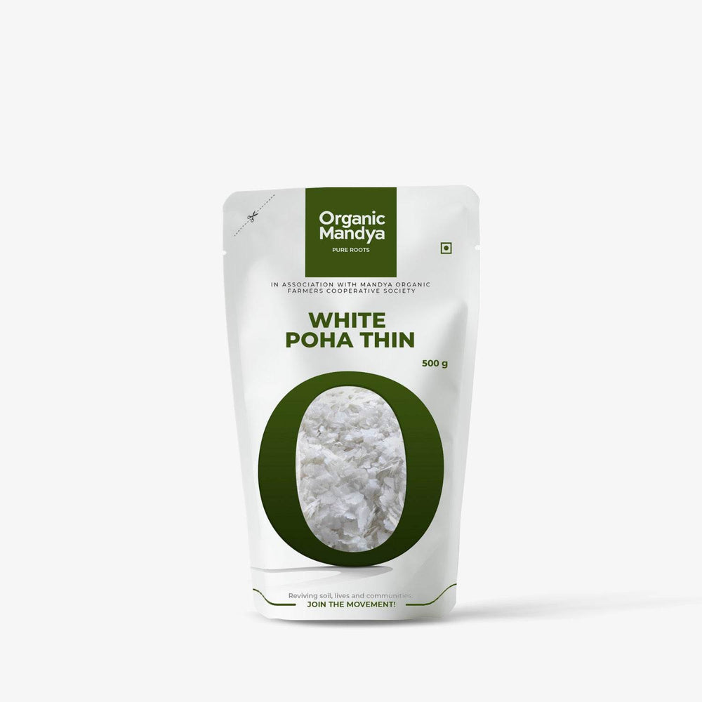 Organic White Poha Thin White Poha Thin Front - 500g-Organic Mandya