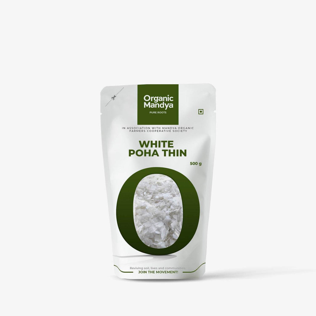 Organic White Poha Thin White Poha Thin Front - 500g-Organic Mandya