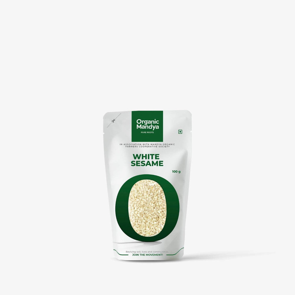 Organic White Sesame White Sesame Front - 100g-Organic Mandya