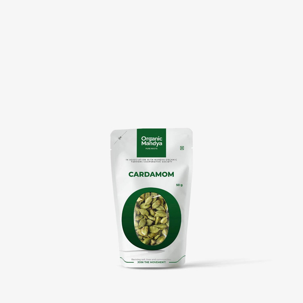 Organic Cardamom Cardamom 50g Front - Organic Mandya