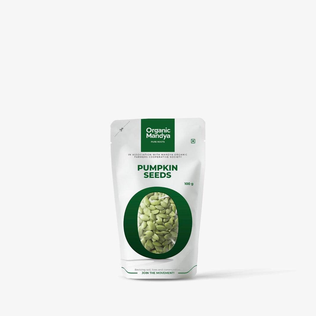Organic Pumpkin Seed Pumpkin Seeds 100g- Front-Organic Mandya