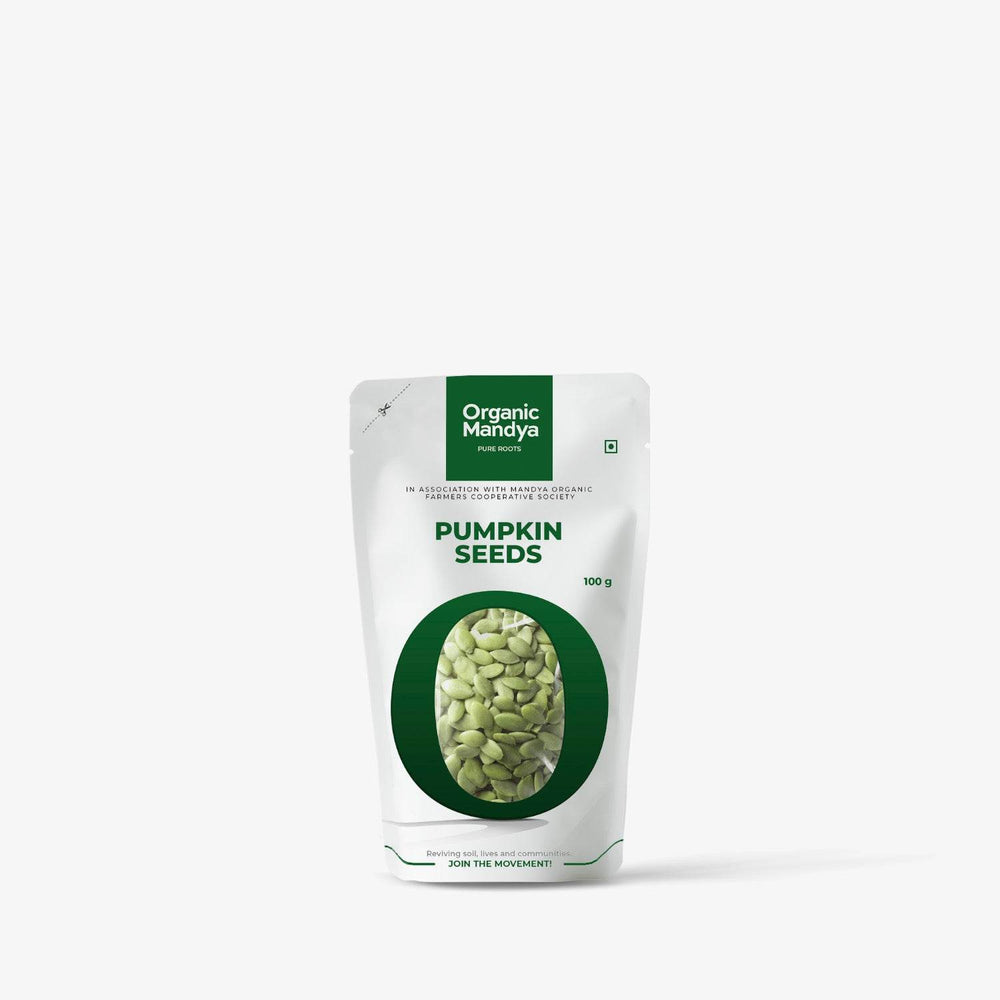 Organic Pumpkin Seed Pumpkin Seeds 100g- Front-Organic Mandya