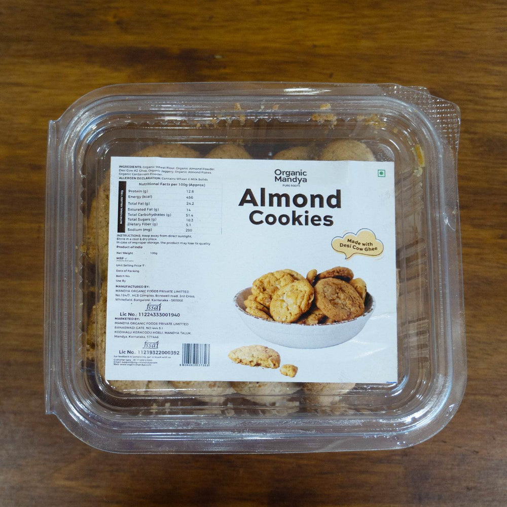  Almond cookies (100g) front - Organic Mandya 