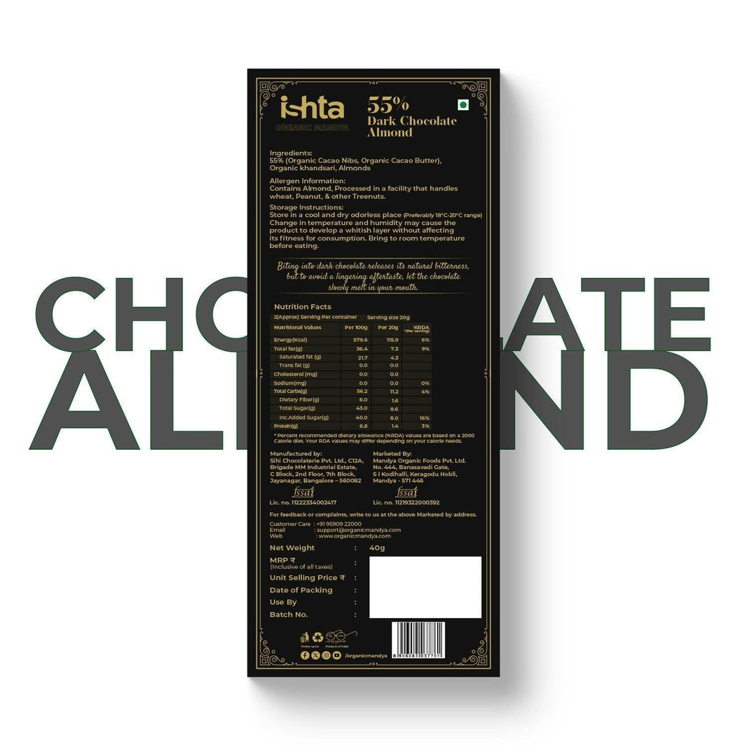 55% Dark chocolate with Almonds (40g) Organic Mandya