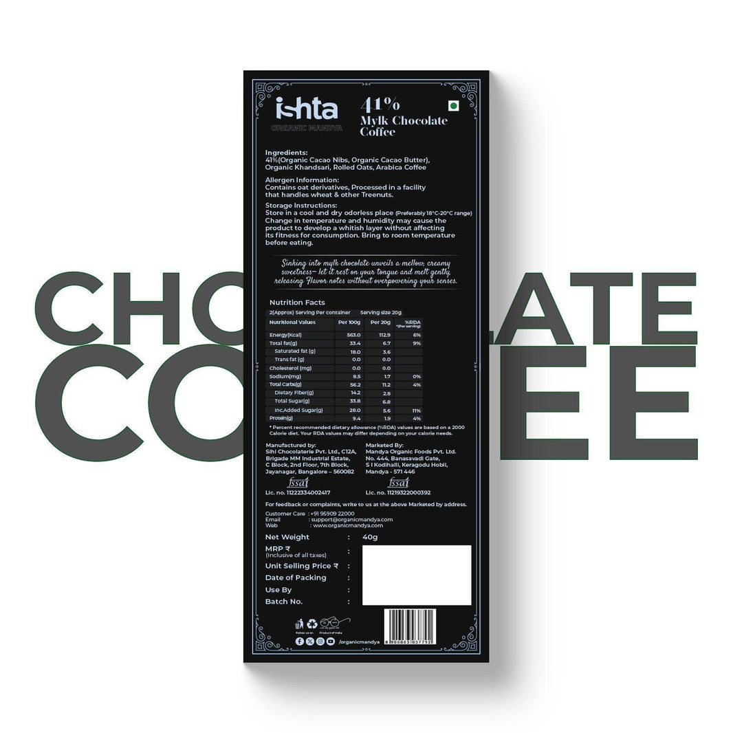 41% Mylk Chocolate with coffee (40g) Organic Mandya