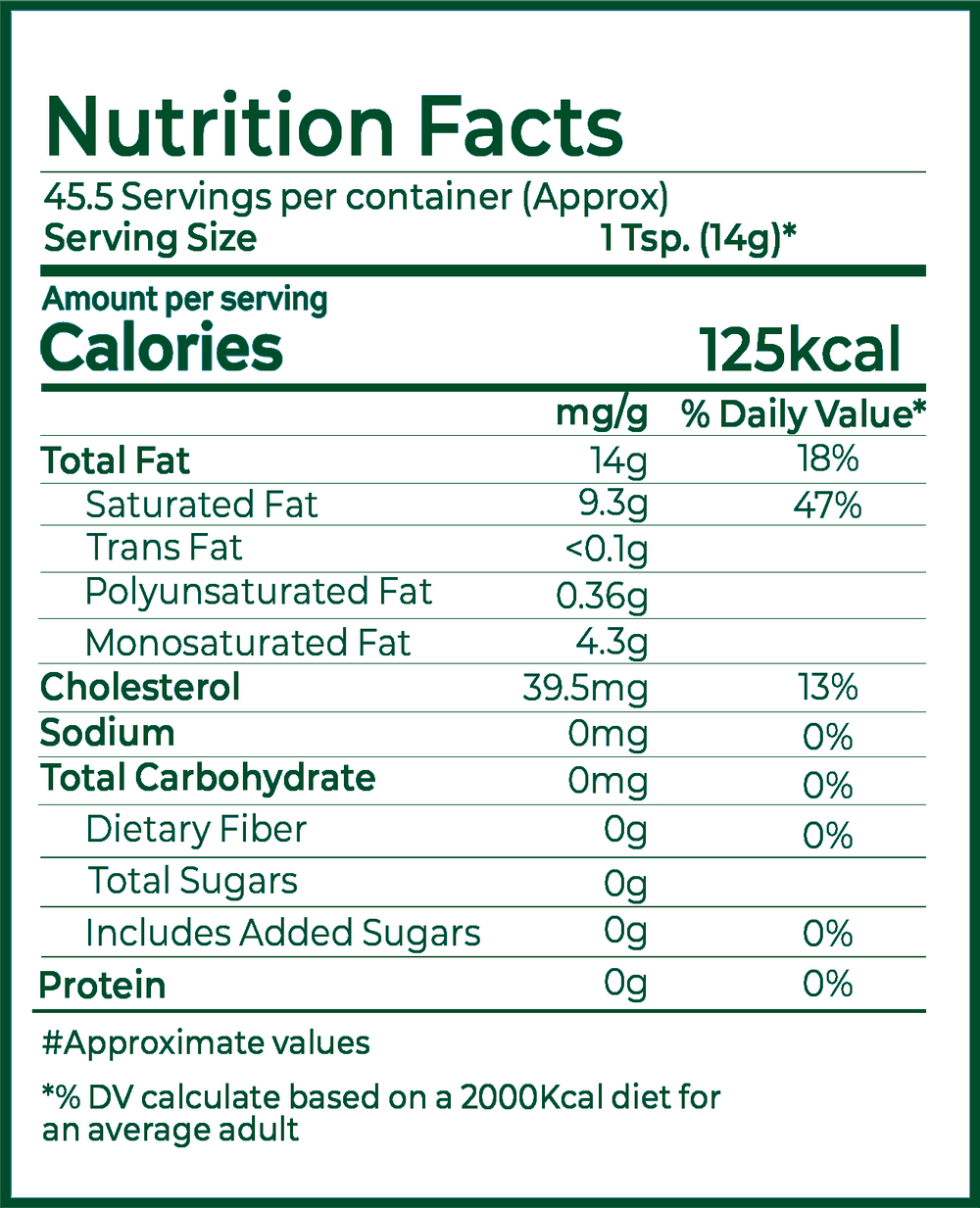 A2 desi cow ghee nutritional facts