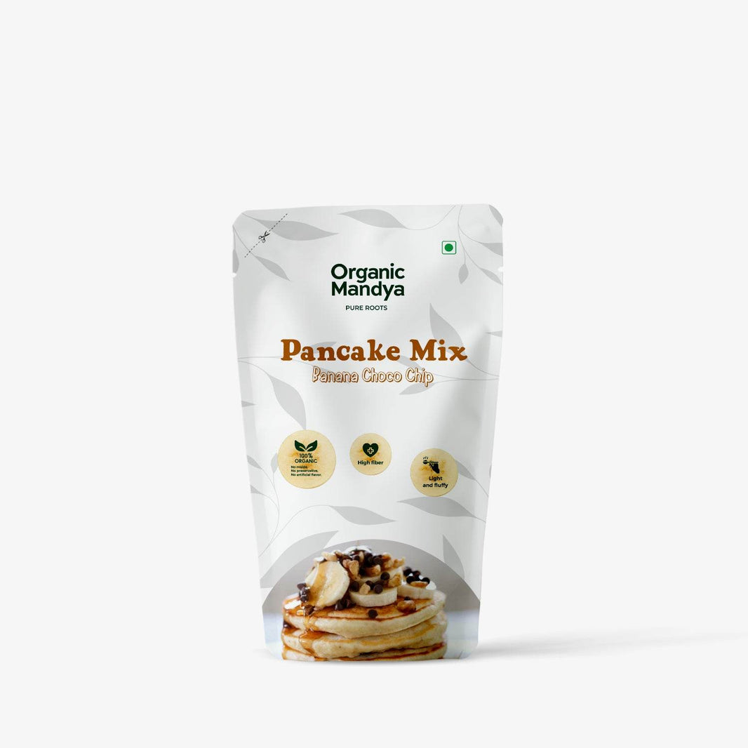 Pancake mix banana choco chip (125g) front - Organic Mandya 
