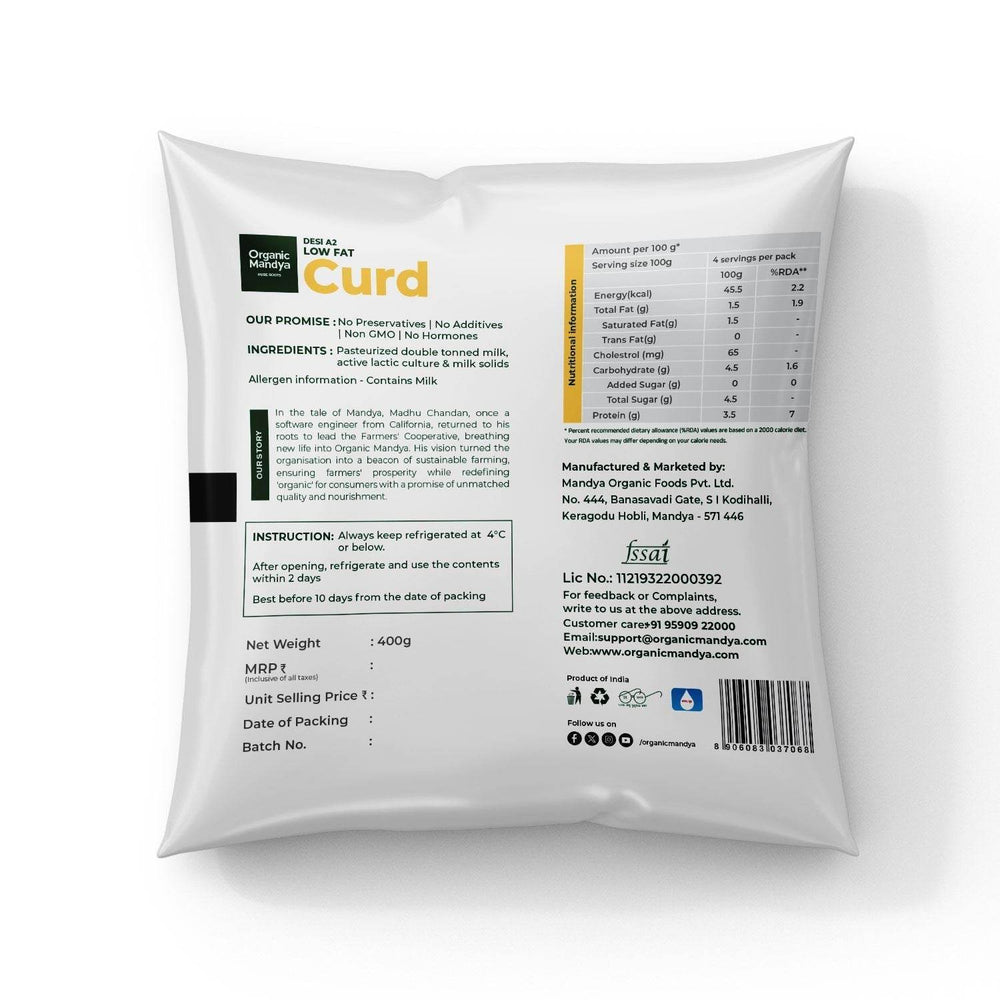 A2 Low Fat Curd Organic Mandya