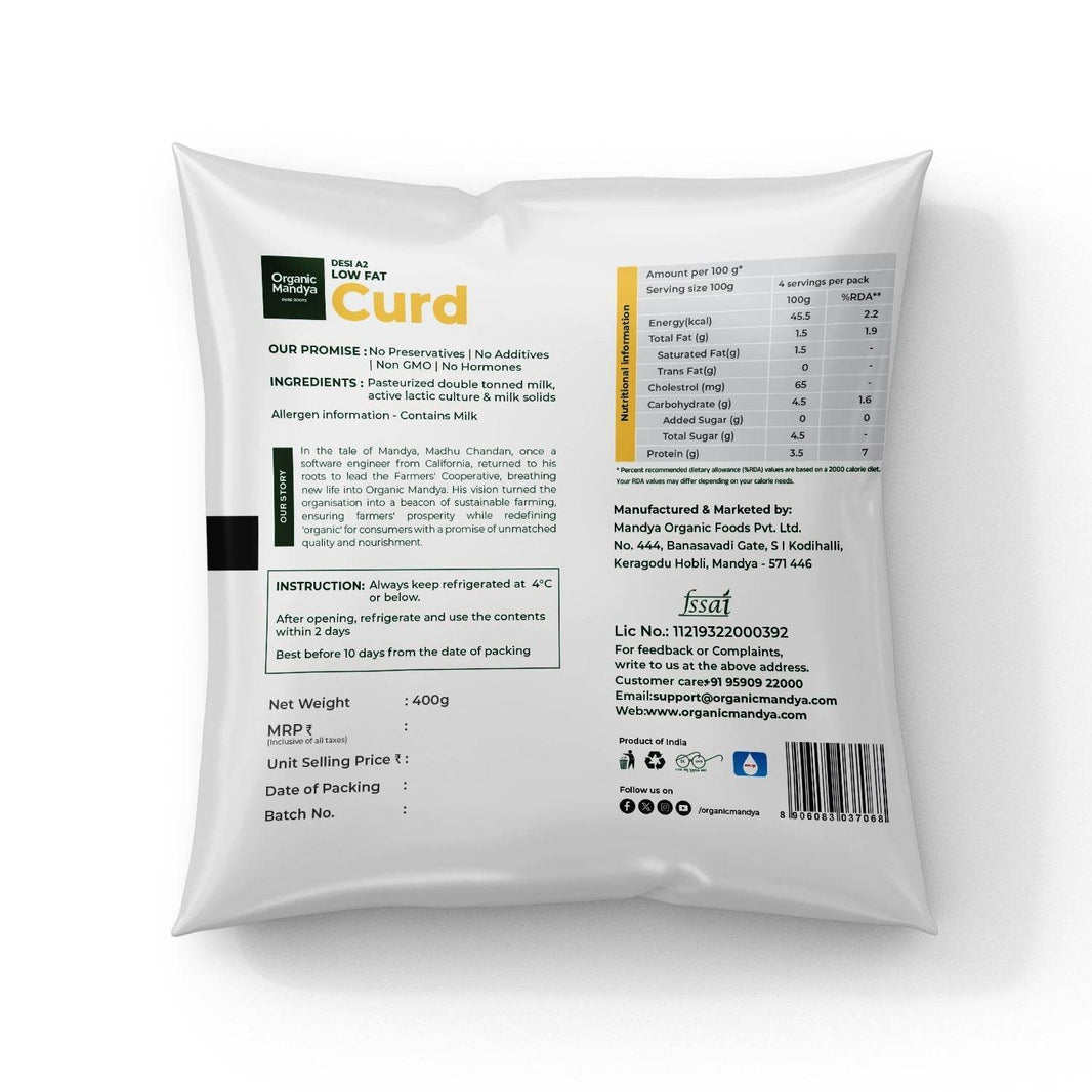A2 Low Fat Curd Organic Mandya