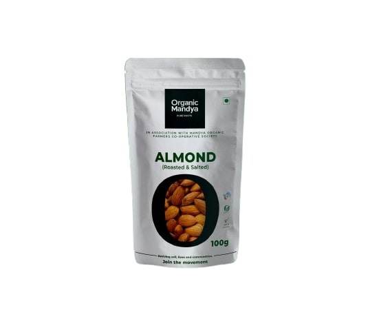 Almond (Roasted &Salted) 100 Front - Organic Mandya 